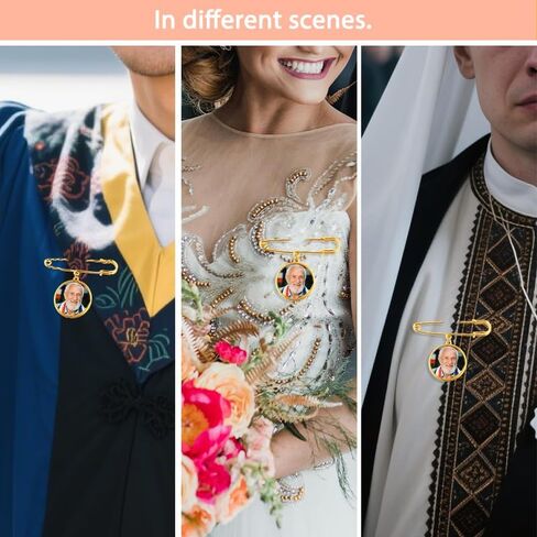 Graduation Photo Frames Pins for Graduates Round Frame Photo Brooch for Funeral Memorial Boutonniere Pins for Loss of Mom Dad Memorial Picture Frame Brooch for Bridal Bouquet Charms Gold in Saudi Arabia