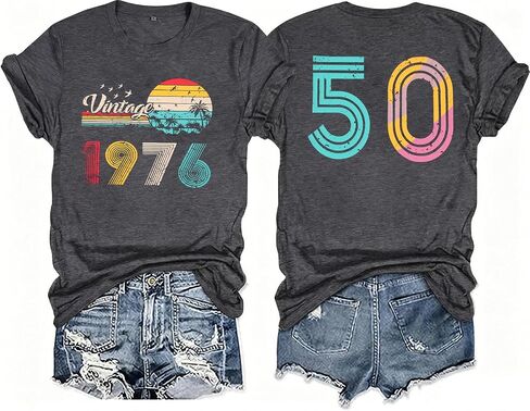 Vintage Birthday Shirts for Women 40th 50th 60th Birthday Gifts T Shirt Retro Party Tops Casual Short Sleeve Tees in Saudi Arabia