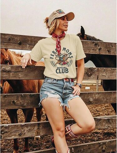 Mama Shirts for Women Cool Feral Moms Social Club T-Shirt Vintage Western Graphic Shirt Funny Mothers Day Tee Tops in Saudi Arabia