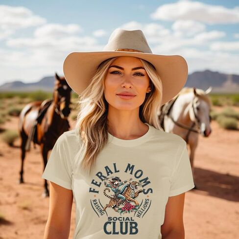 Mama Shirts for Women Cool Feral Moms Social Club T-Shirt Vintage Western Graphic Shirt Funny Mothers Day Tee Tops in Saudi Arabia