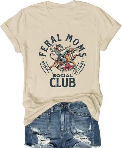 Mama Shirts for Women Cool Feral Moms Social Club T-Shirt Vintage Western Graphic Shirt Funny Mothers Day Tee Tops in Saudi Arabia