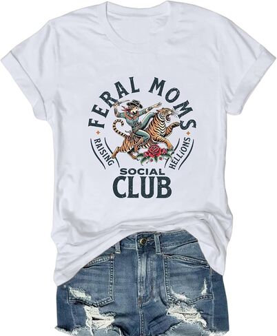 Mama Shirts for Women Cool Feral Moms Social Club T-Shirt Vintage Western Graphic Shirt Funny Mothers Day Tee Tops in Saudi Arabia