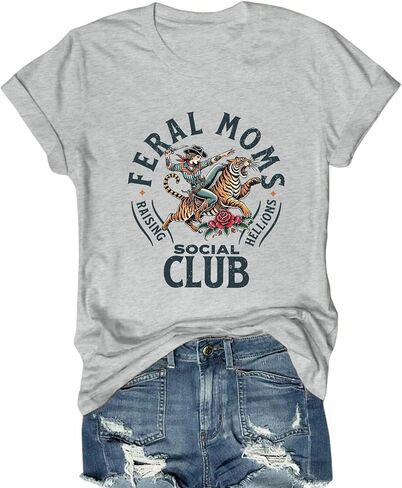 Mama Shirts for Women Cool Feral Moms Social Club T-Shirt Vintage Western Graphic Shirt Funny Mothers Day Tee Tops in Saudi Arabia