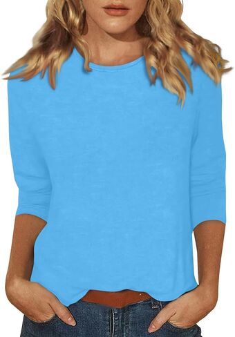 3/4 Length Sleeve Womens Tops 2026 Round Neck Shirts Casual Three Quarter Sleeve Spring Tee in Saudi Arabia