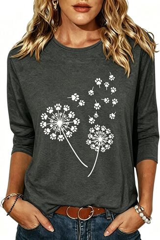 hcihgzr Womens 3/4 Sleeve Funny Vintage Boho Wildflower Floral Flower Graphic Shirt Casual Summer Tee Tops in Saudi Arabia
