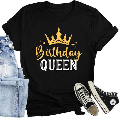 Women Birthday Shirts Cute Happy Birthday Queen T-Shirts B-Day Party Crew Squad Tee Tops in Saudi Arabia