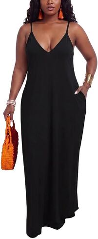 PerZeal Women's Summer Casual Maxi Dresses Sexy Floor Length V-Neck Spaghetti Strap Sleeveless Colorful Sundresses Plus Size in Saudi Arabia