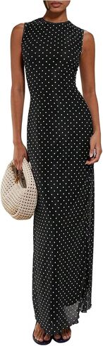 Milumia Women's Polka Dots Mesh Maxi Tank Dress Elegant Sleeveless Bodycon Long Dresses in Kuwait
