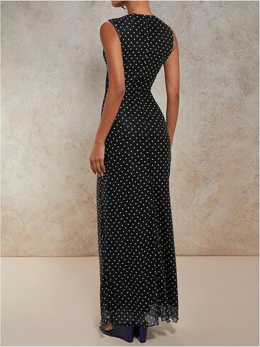 Milumia Women's Polka Dots Mesh Maxi Tank Dress Elegant Sleeveless Bodycon Long Dresses in Saudi Arabia