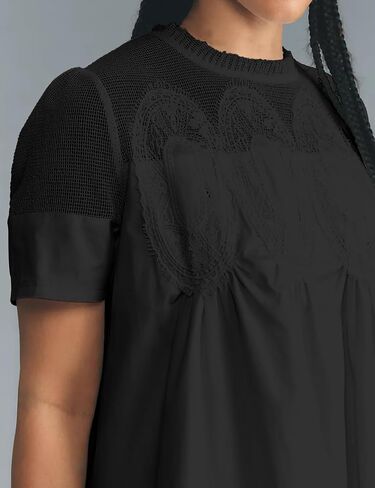 Womens Summer Lace Mini Babydoll Dress Ruffled Collar Short Sleeve Loose Mesh Swing Elegant Flared Sundress in Saudi Arabia