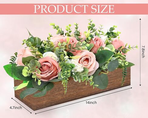 Pink Table Centerpieces for Dining Room, Artificial Dusty Rose Table Centerpieces Wood Tray with White Cream Dusty Pink Roses for Wedding Living Room Party Bar Kitchen Table in Saudi Arabia