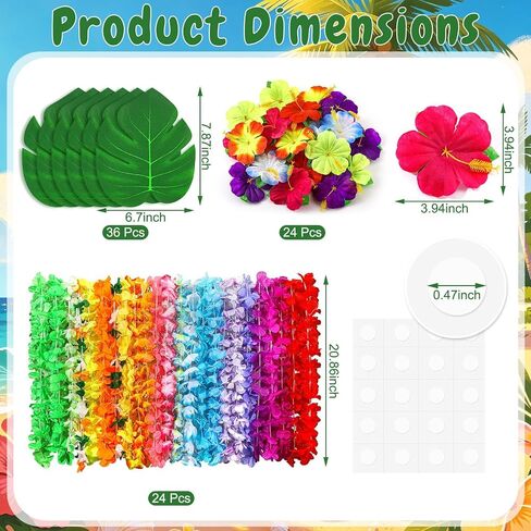 84 Pcs Hawaiian Party Decorations, Hawaiian Leis Tropical Palm Leaves Hibiscus Flowers for Luau Jungle Summer Beach Pool Party Table Decor in Kuwait
