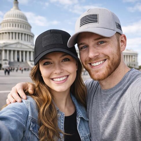 American Flag Hat for Men Women, Low Profile USA Patriotic Plain Dad Trucker Hat, Black in Saudi Arabia