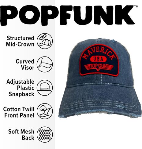 Top Gun Maverick Arch Pill Patch Adjustable Snapback Cotton Twill Vintage Trucker Hat - Unisex for Men and Women in Kuwait