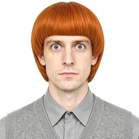 60s 70s Brown Bowl Cut Wig with Glasses + Mustache + Wig Cap for Men Short Straight Heat Resistant Synthetic Mushroom Wigs Funny Crazy Costume Cosplay Halloween Party Wigs（4pcs Set） in Saudi Arabia