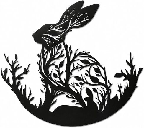 VXDDVN Black Metal Rabbit Wall Art Decor, 15.7 x 13.8 Inch | Bunny Metal Wall Sculpture, Lightweight, Farmhouse Animal Design, Easter Spring Housewarming Gift in Kuwait