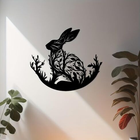 VXDDVN Black Metal Rabbit Wall Art Decor, 15.7 x 13.8 Inch | Bunny Metal Wall Sculpture, Lightweight, Farmhouse Animal Design, Easter Spring Housewarming Gift in Kuwait