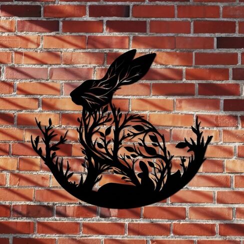 VXDDVN Black Metal Rabbit Wall Art Decor, 15.7 x 13.8 Inch | Bunny Metal Wall Sculpture, Lightweight, Farmhouse Animal Design, Easter Spring Housewarming Gift in Kuwait