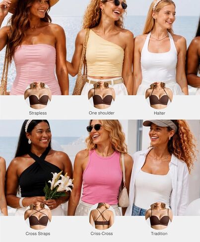 Popilush Strapless Bras for Women Push Up Bra Non Slip Wireless Supportive Padded Bras Seamless Comfortable Tube Bra Everyday Wear Brown M in Saudi Arabia