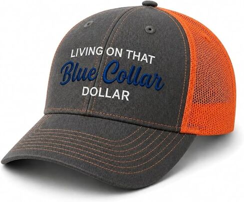 Blue Collar Dollar Trucker Hat, Funny Living On that Blue Collar Dollar Cap, Adjustable Breathable Mesh Trucker Hat for Men in Kuwait