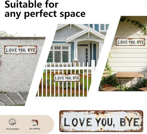 Love You Bye Metal Sign, Love You More Wall Decor | Wall Art Decor for Farmhouse Kitchen, Hallway & Home Bar | 16x4 Inch Distressed Vintage Metal Rustic Farmhouse Plaque for Homeowners in Saudi Arabia