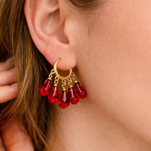 Pomegranate Hoop Earrings for Women, 14K Gold Plated Stainless Steel Hoops with Glass Seed Charms, Hypoallergenic Dangling Earrings Jewelry Gifts in Saudi Arabia