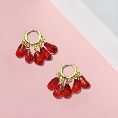 Pomegranate Hoop Earrings for Women, 14K Gold Plated Stainless Steel Hoops with Glass Seed Charms, Hypoallergenic Dangling Earrings Jewelry Gifts in Saudi Arabia