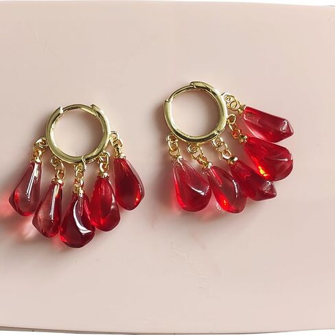 Pomegranate Hoop Earrings for Women, 14K Gold Plated Stainless Steel Hoops with Glass Seed Charms, Hypoallergenic Dangling Earrings Jewelry Gifts in Saudi Arabia