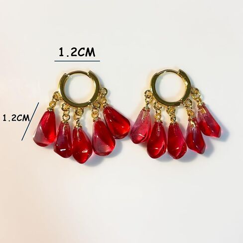 Pomegranate Hoop Earrings for Women, 14K Gold Plated Stainless Steel Hoops with Glass Seed Charms, Hypoallergenic Dangling Earrings Jewelry Gifts in Saudi Arabia