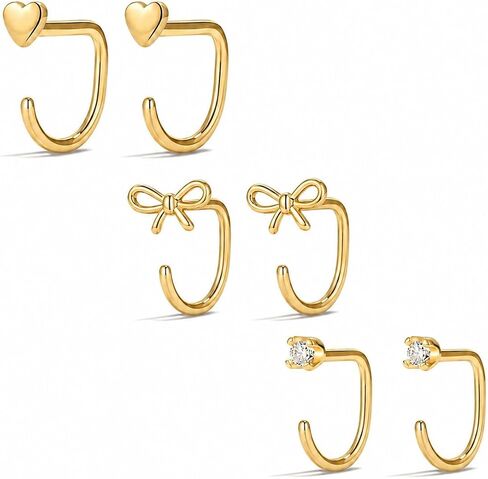 3 Pairs Backless Earrings for Women Gold Stay Closed Open Hoop Half Hoop Earring Small Huggie for Mutiple Piercing No Back Jewelry Comfort Fit Sleep in Trendy Jewelry Gift in Kuwait