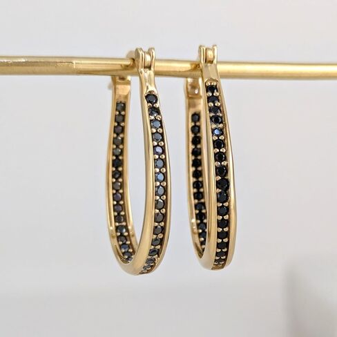 Black Spinel Hoop Earrings – Slim Oval Hoops in Saudi Arabia