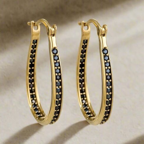 Black Spinel Hoop Earrings – Slim Oval Hoops in Saudi Arabia