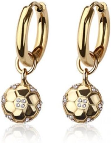 316L Stainless Steel CZ Crystal Soccer Ball Dangling Huggie Hoop Earrings, Sold as a Pair in Saudi Arabia