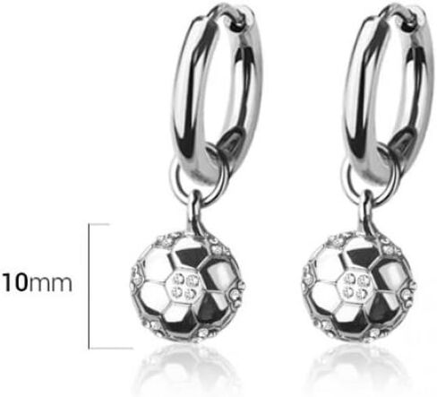 316L Stainless Steel CZ Crystal Soccer Ball Dangling Huggie Hoop Earrings, Sold as a Pair in Saudi Arabia