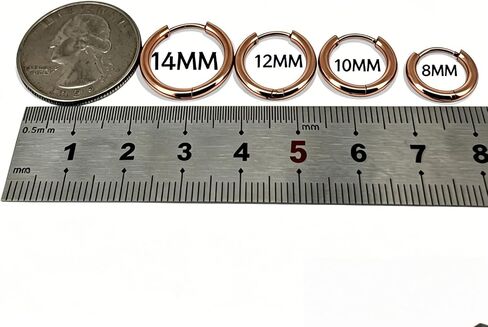 4 Pairs Earrings Sets 14 K Gold- Pated Stainless Steel Hoop Earrings for Women Rose Red Color (8-10-12-14MM) in Kuwait