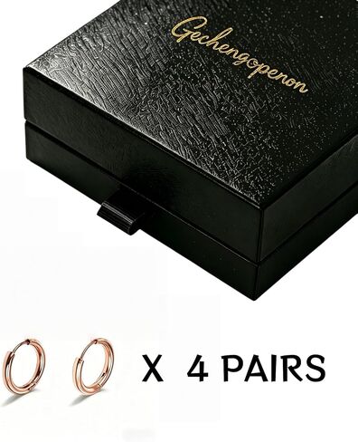 4 Pairs Earrings Sets 14 K Gold- Pated Stainless Steel Hoop Earrings for Women Rose Red Color (8-10-12-14MM) in Kuwait