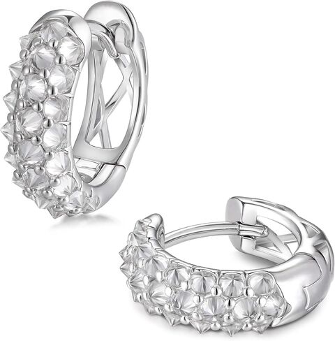 Simulated Sapphire/Emerald/Ruby/5A CZ Small Chunky Spike Hoop Earrings for Women Men, Novelty Setting 15mm Pave Huggie Hoops, Birthday Anniversary Valentine Christmas Jewelry in Saudi Arabia