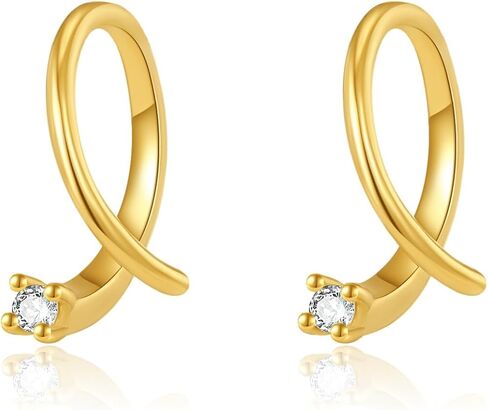 925 Sterling Silver Small Hoop Earrings for Women, 14K Gold Plated Tiny Open Huggie Studs, Dainty Spiral Threader Earrings, Hypoallergenic Minimalist Jewelry Gifts for Sensitive Ears (Large, 0.6, Inches) in Saudi Arabia