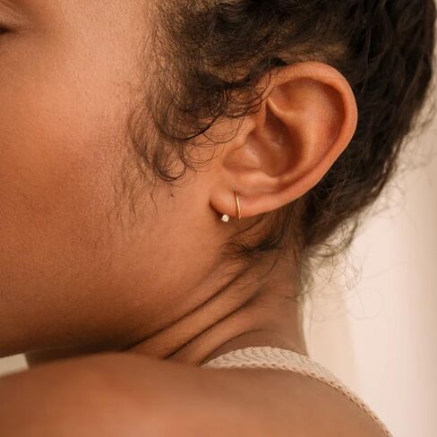 925 Sterling Silver Small Hoop Earrings for Women, 14K Gold Plated Tiny Open Huggie Studs, Dainty Spiral Threader Earrings, Hypoallergenic Minimalist Jewelry Gifts for Sensitive Ears (Large, 0.6, Inches) in Saudi Arabia