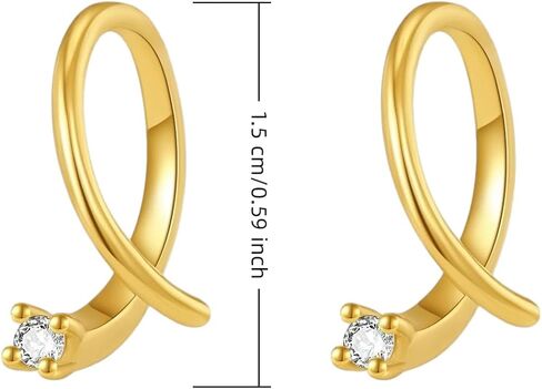 925 Sterling Silver Small Hoop Earrings for Women, 14K Gold Plated Tiny Open Huggie Studs, Dainty Spiral Threader Earrings, Hypoallergenic Minimalist Jewelry Gifts for Sensitive Ears (Large, 0.6, Inches) in Saudi Arabia