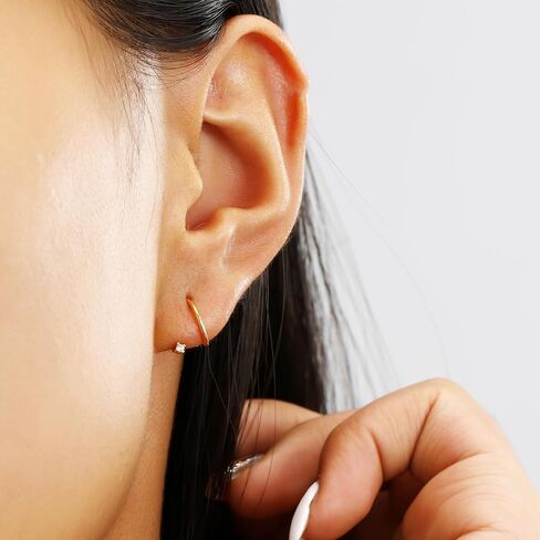 925 Sterling Silver Small Hoop Earrings for Women, 14K Gold Plated Tiny Open Huggie Studs, Dainty Spiral Threader Earrings, Hypoallergenic Minimalist Jewelry Gifts for Sensitive Ears (Large, 0.6, Inches) in Saudi Arabia