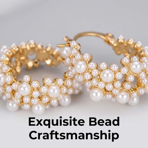 Flower Pearl Hoop Earrings for Women Chunky Gold Pearl Earrings Small Pearl Cluster Earrings Jewelry for Women in Saudi Arabia