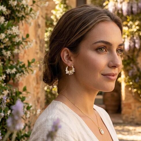 Flower Pearl Hoop Earrings for Women Chunky Gold Pearl Earrings Small Pearl Cluster Earrings Jewelry for Women in Saudi Arabia