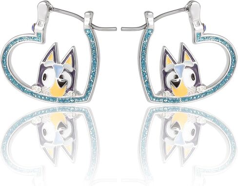 Bluey Heart Hoop Earrings Official License, Silver Flash-Plated with Enamel Bluey Pendant in Kuwait