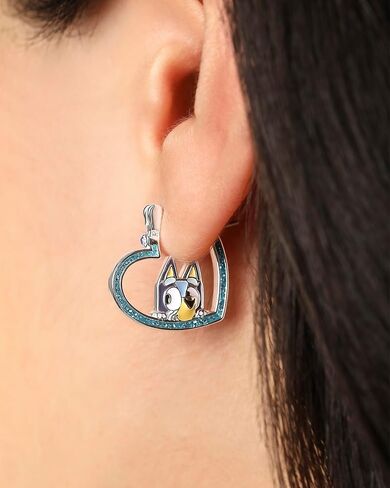 Bluey Heart Hoop Earrings Official License, Silver Flash-Plated with Enamel Bluey Pendant in Kuwait