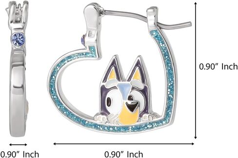 Bluey Heart Hoop Earrings Official License, Silver Flash-Plated with Enamel Bluey Pendant in Kuwait