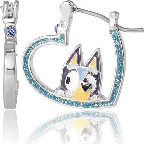Bluey Heart Hoop Earrings Official License, Silver Flash-Plated with Enamel Bluey Pendant in Kuwait