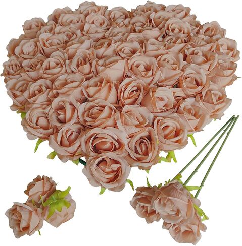 Fake Flower Heads for Craft,2.5'' Gold Rose Heads Artificial Flowers,54 Pcs Silk Rose Heads Bulk,Satin Rose Heads with Stems for DIY Flower Well,Crafts Bouquest(54, Gold) in Saudi Arabia