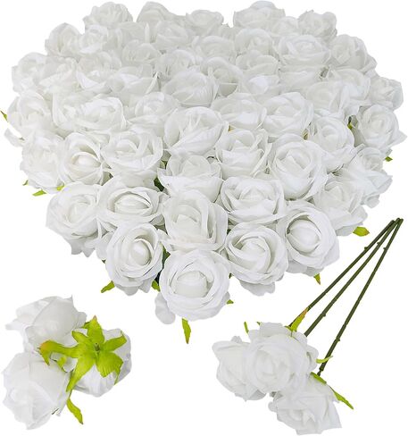 Fake Flower Heads for Craft,2.5'' Gold Rose Heads Artificial Flowers,54 Pcs Silk Rose Heads Bulk,Satin Rose Heads with Stems for DIY Flower Well,Crafts Bouquest(54, Gold) in Saudi Arabia
