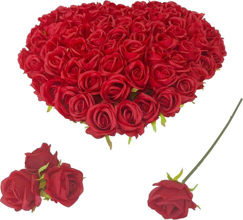 Fake Flower Heads for Craft,2.5'' Gold Rose Heads Artificial Flowers,54 Pcs Silk Rose Heads Bulk,Satin Rose Heads with Stems for DIY Flower Well,Crafts Bouquest(54, Gold) in Saudi Arabia